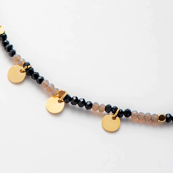 Stainless Steel Disc Pendant Crystal Gold Necklace - Picture 3 of 8